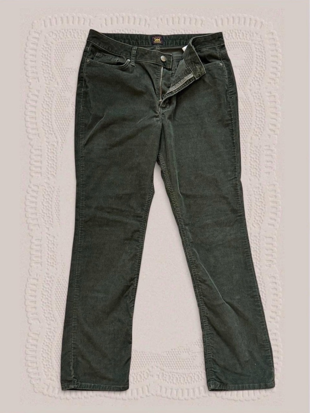 LEE Legendary Corduroy Pants Straight Leg Olive size 16 Academia Grunge